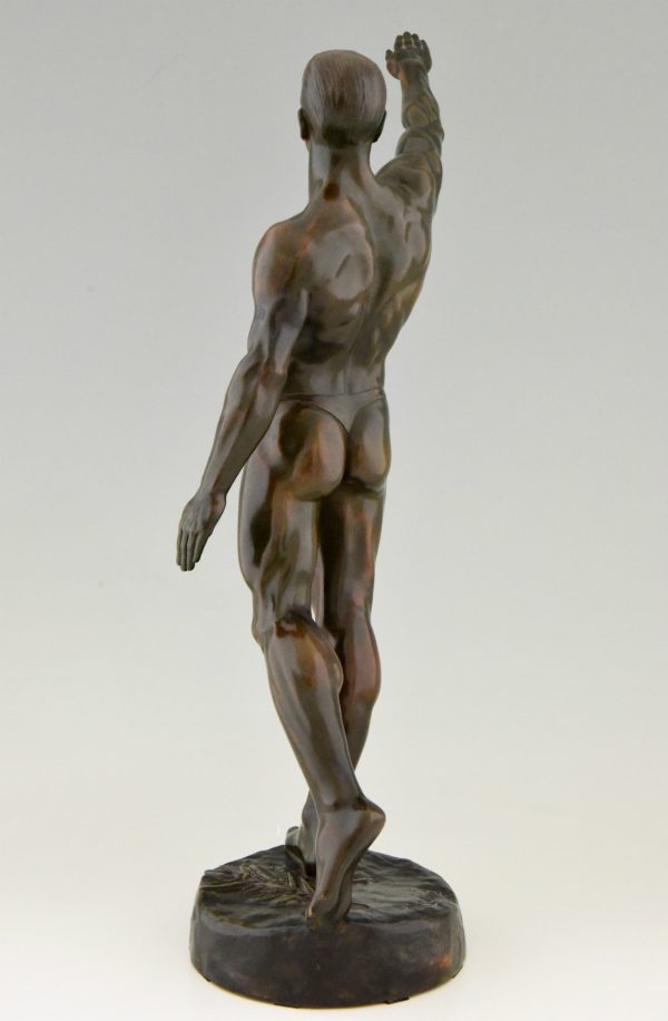 Olympische groet Art Deco bronzen beeld atleet naakt