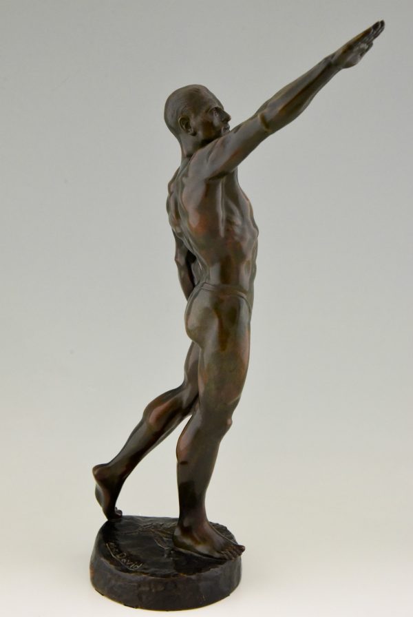 Olympia Gruss Bronze Art Deco Sportler männlicher Akt