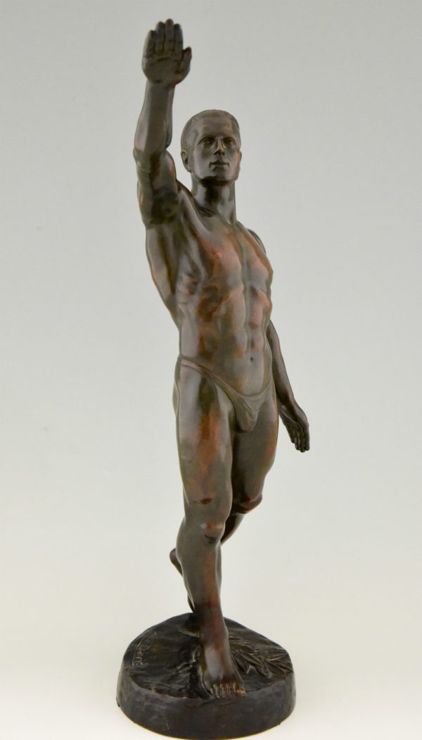 Olympia Gruss Bronze Art Deco Sportler männlicher Akt