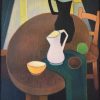 Mid Century painting interior still life with jugs