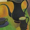 Schilderij stilleven met koffiekan en fruitschaal 70er jaren