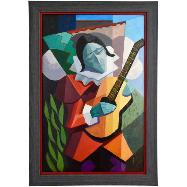 Art Deco cubist painting harlequin with guitar