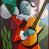 Art Deco cubist painting harlequin with guitar