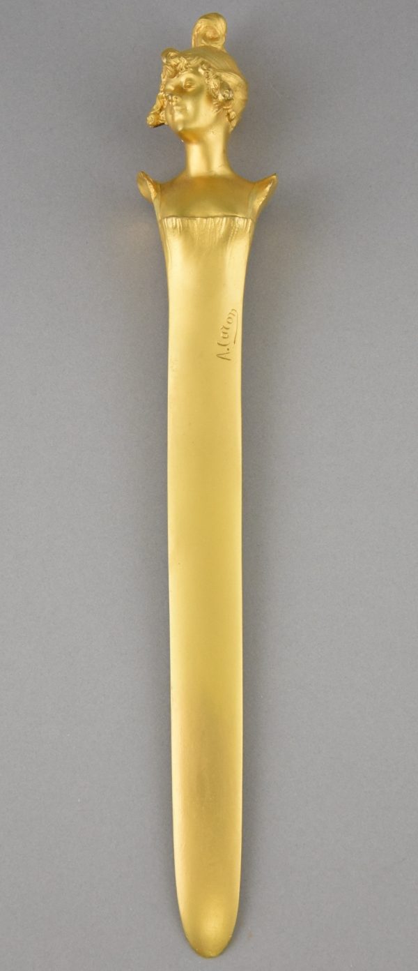 Art Nouveau gilt bronze letter opener with lady