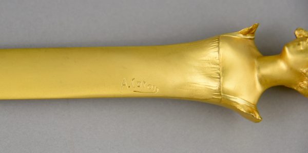 Art Nouveau gilt bronze letter opener with lady