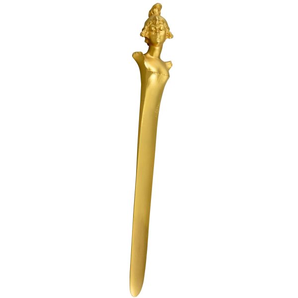 Art Nouveau verguld bronzen briefopener met vrouw