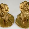 Art Nouveau bronze candlesticks lady with flower Iris & Lotus