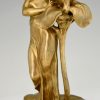 Art Nouveau bronze candlesticks lady with flower Iris & Lotus