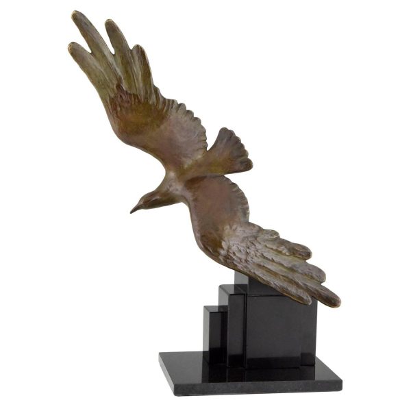 Art Deco bronzen beeld zwevende Albatros of meeuw