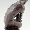 Art Deco bronze sculpture male nude pulling a rope