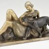 Art Deco bronzen sculptuur vrouw met panter