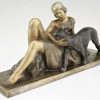 Art Deco Bronze Skulptur Frau mit Panther