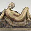 Art Deco bronzen sculptuur vrouw met panter