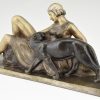 Art Deco sculpture en bronze femme au panthère