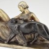 Art Deco Bronze Skulptur Frau mit Panther