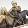 Art Deco sculpture en bronze femme au panthère