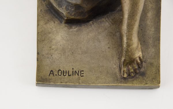 Art Deco sculpture en bronze femme au panthère