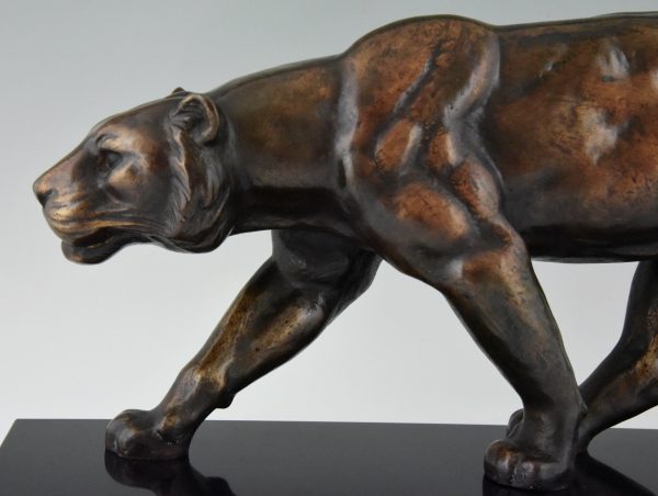 Art Deco bronze sculpture of a panther