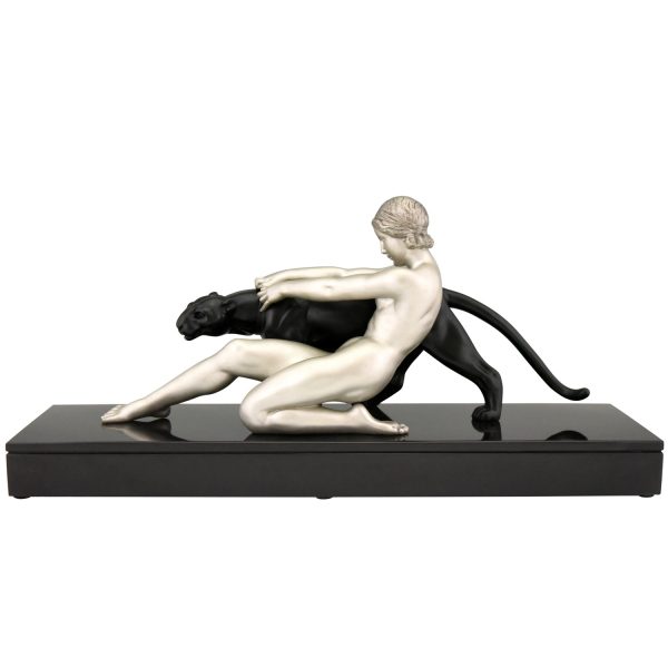 Art Deco sculpture femme nue et panthère