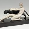 Art Deco Skulptur Frauenakt mit Panther