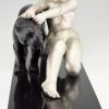 Art Deco sculptuur naakte vrouw met panter