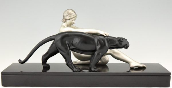 Art Deco sculpture femme nue et panthère