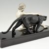 Art Deco sculptuur naakte vrouw met panter