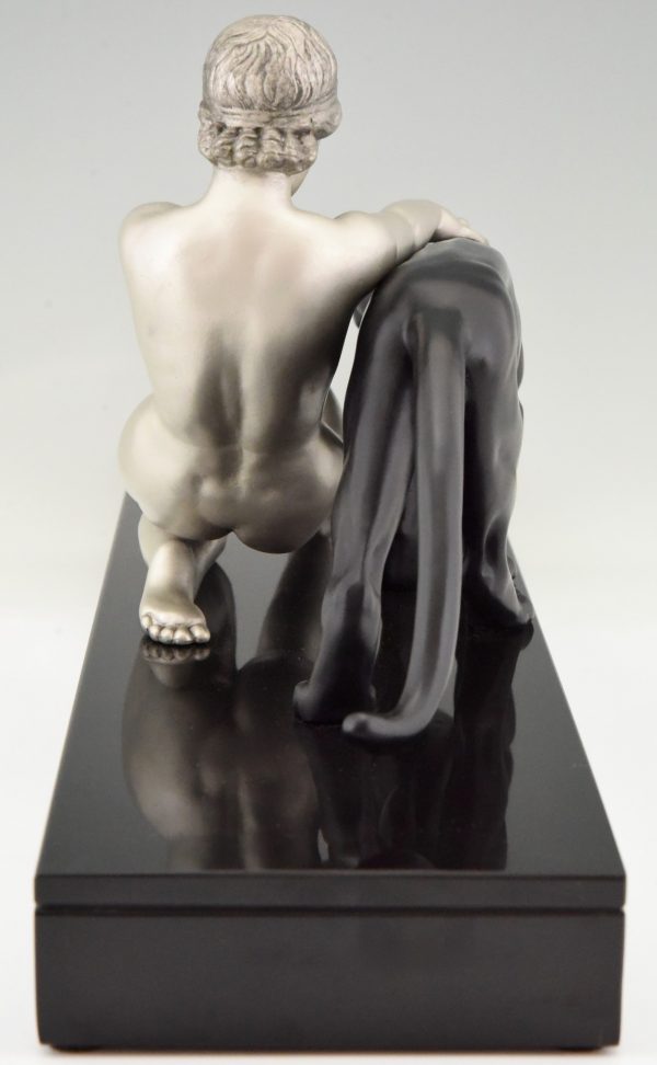 Art Deco sculpture femme nue et panthère