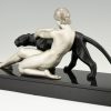 Art Deco sculptuur naakte vrouw met panter