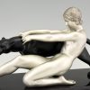 Art Deco sculpture femme nue et panthère