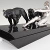 Art Deco sculpture nude with two panthers