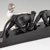 Art Deco Skulptur Frauenakt mit zwei Panther