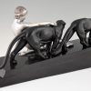 Art Deco sculpture nude with two panthers