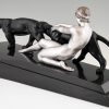 Art Deco Skulptur Frauenakt mit zwei Panther