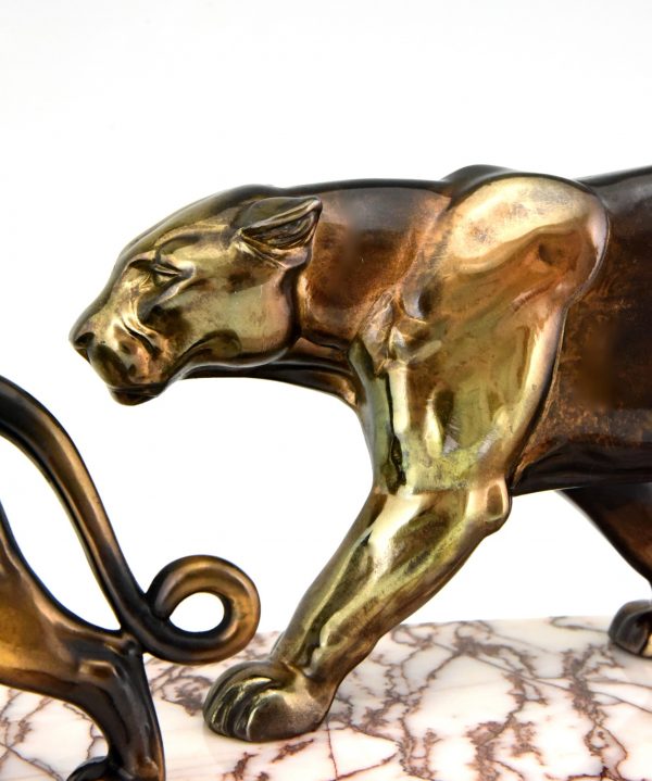 Art Deco sculpture two panthers