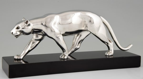 Art Deco verzilverd bronzen beeld panter