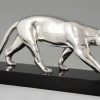 Art Deco verzilverd bronzen beeld panter