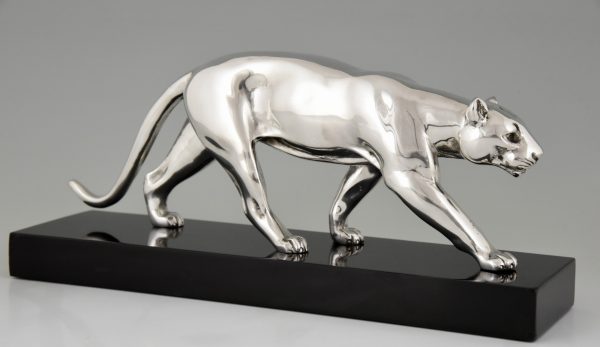 Art Deco verzilverd bronzen beeld panter