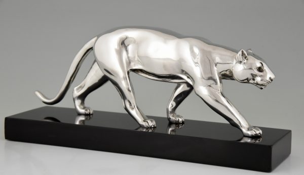 Art Deco versilberte Bronze Skulptur Panther