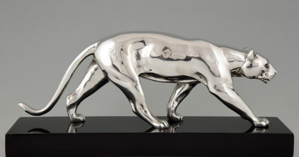 Art Deco verzilverd bronzen beeld panter