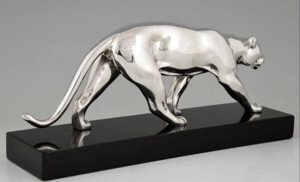 Art Deco versilberte Bronze Skulptur Panther