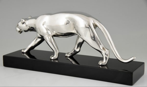 Art Deco verzilverd bronzen beeld panter