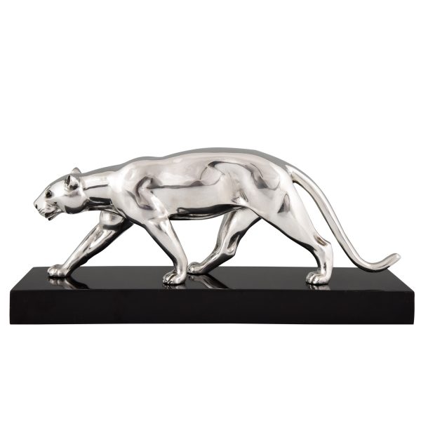 Art Deco versilberte Bronze Skulptur Panther