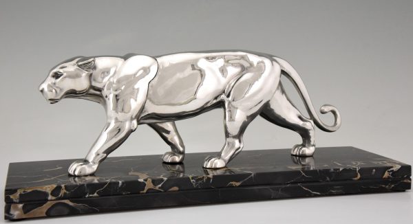 Art Deco silvered panther sculpture