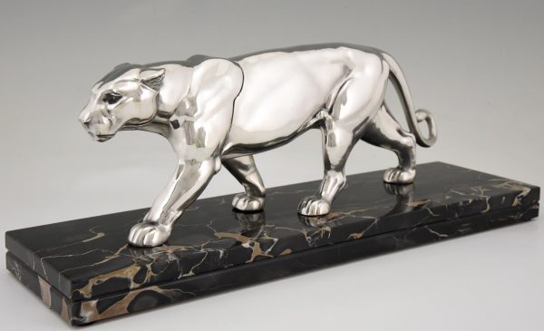 Art Deco silvered panther sculpture