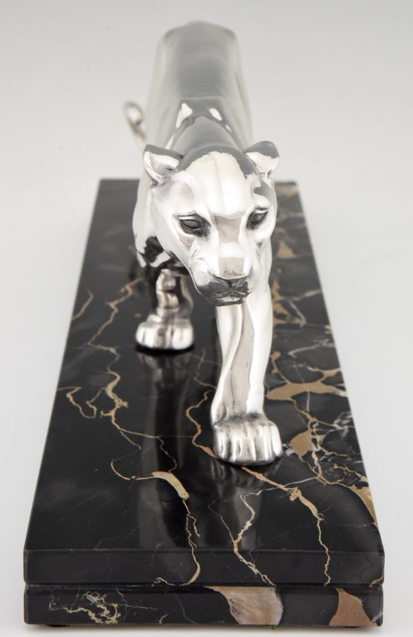 Art Deco silvered panther sculpture