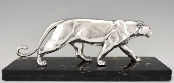 Sculpture Art Deco panthère metal argenté