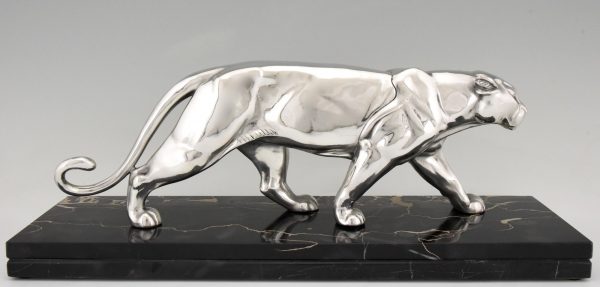 Art Deco silvered panther sculpture