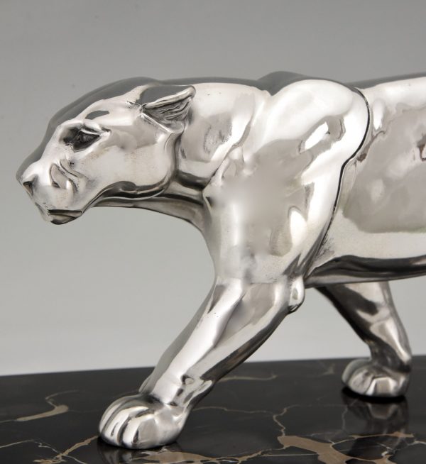 Art Deco silvered panther sculpture