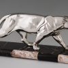 Art Deco silvered sculpture of a walking panther
